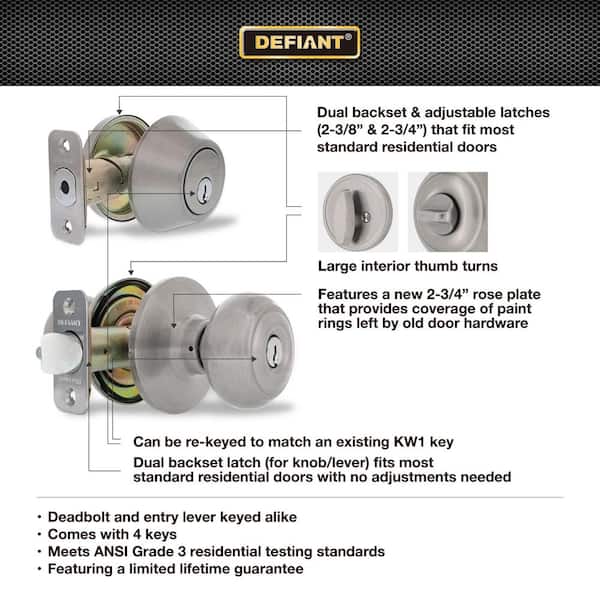 Defiant Hartford Satin Nickel Combo Pack with Single Cylinder