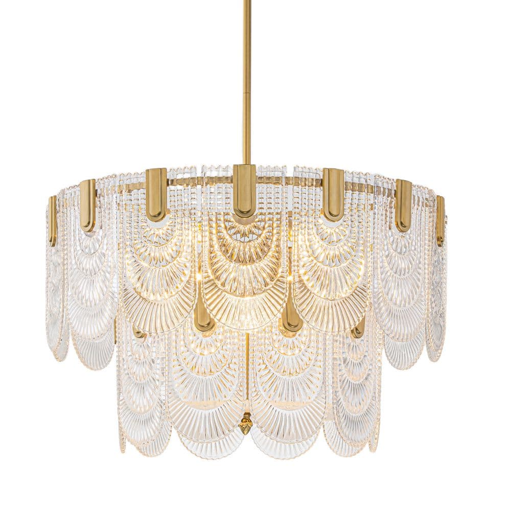 Carter 9-Light 23.6-in Modern Brass Feather Glass Chandelier for Living Room price history on PriceWatchPro