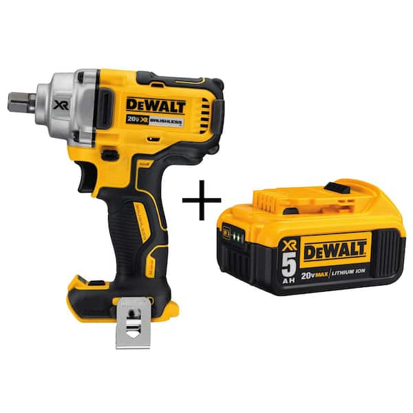 DEWALT 20-Volt MAX XR Cordless Brushless 1/2 in. Mid-Range Impact Wrench with Detent Pin Anvil & (1) 20-Volt 5.0Ah Battery