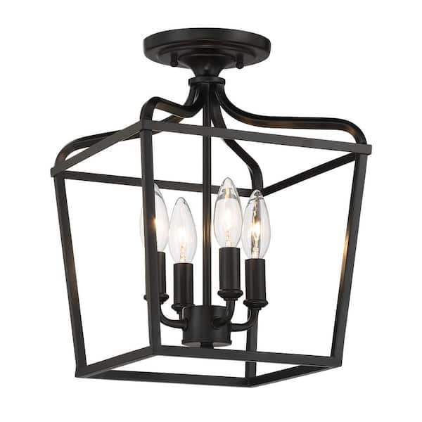 Laurel Estate 10 in. 4-Light Black Semi-Flush Mount to Pendant