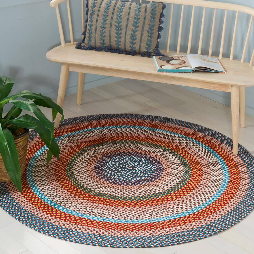 Braided 5 ft. x 5 ft. Round Rust/Multi Striped Modern Washable Area Rug price history on PriceWatchPro