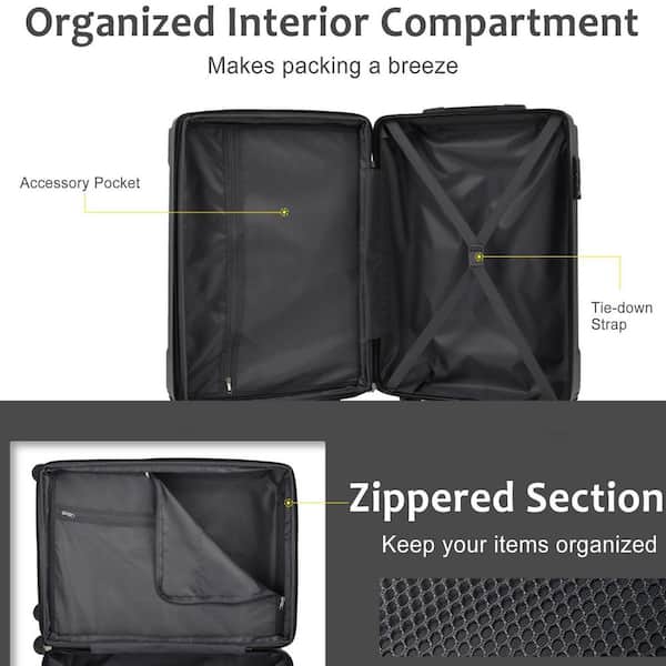 20 in./28 in. 2-Piece Black Hardside Expandable Luggage Sets with TSA Lock Spinner Wheels