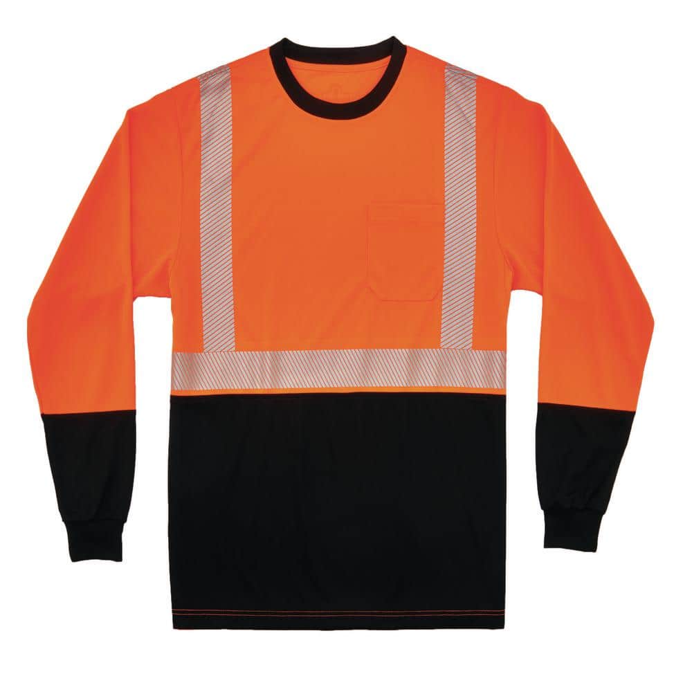 Ergodyne Medium Hi Vis Orange Black Front Long Sleeve T-Shirt 8281BK ...