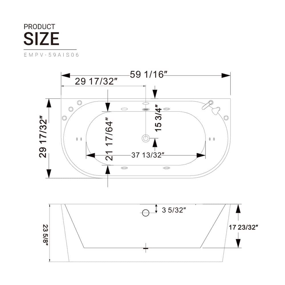59'' White Freestanding Acrylic Whirlpool Bathtub with Faucet