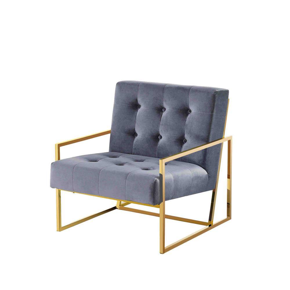 Beethoven 31.5" Gray Velvet & Gold Metal Modern Accent Chair