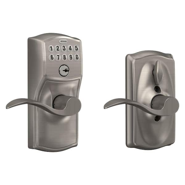 Camelot Satin Nickel Electronic Keypad Door Lock with Accent Handle and Flex Lock