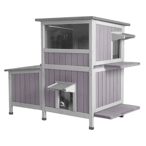 2-Story Wooden Cat House with Asphalt Roof