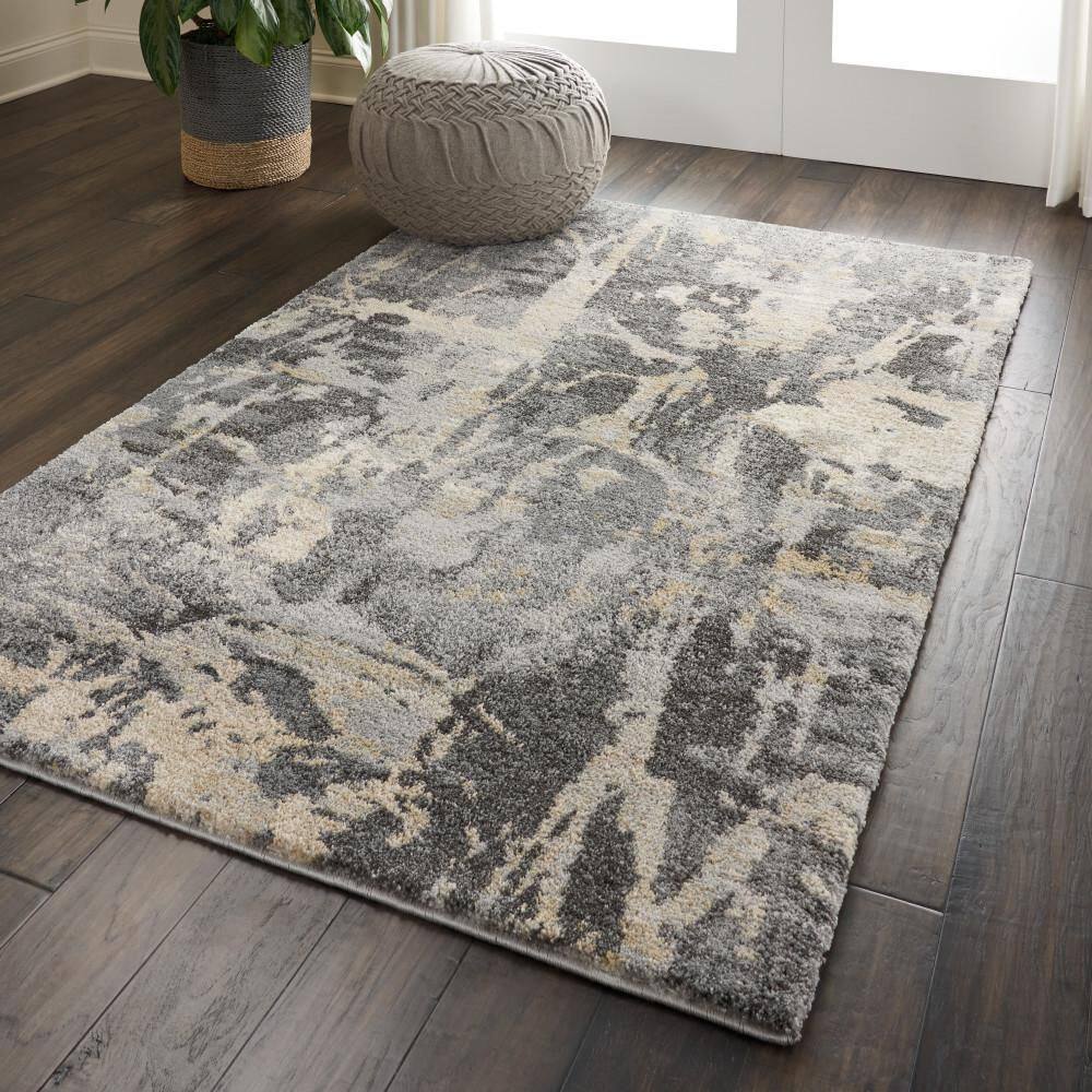 Handmade Gray Abstract Synthetic 4' x 6' Rectangular Area Rug