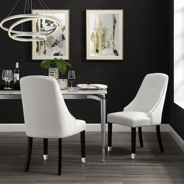 Cora White Silver Pu Leather Metal Tip, White Leather And Metal Dining Chairs