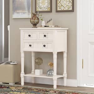 Narrow 23 in. Ivory Rectangle Wood Console Table with Bottom Shelf Sofa Table with Drawers for Entryway Hallway