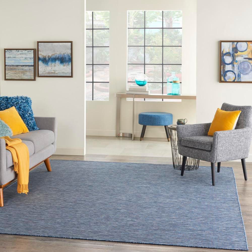 Reversible Easy-Care Navy Blue Synthetic 8' x 10' Area Rug