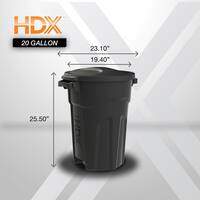 20 Gal. Black Outdoor Vented Trash Can with Domed Lid, Rounded Handles, and Reinforced Foothold