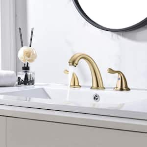 ABA deck-mount 8 in. Widespread Double Handle Bathroom Faucet Drain Kit Included in Brushed Gold (1-Pack)