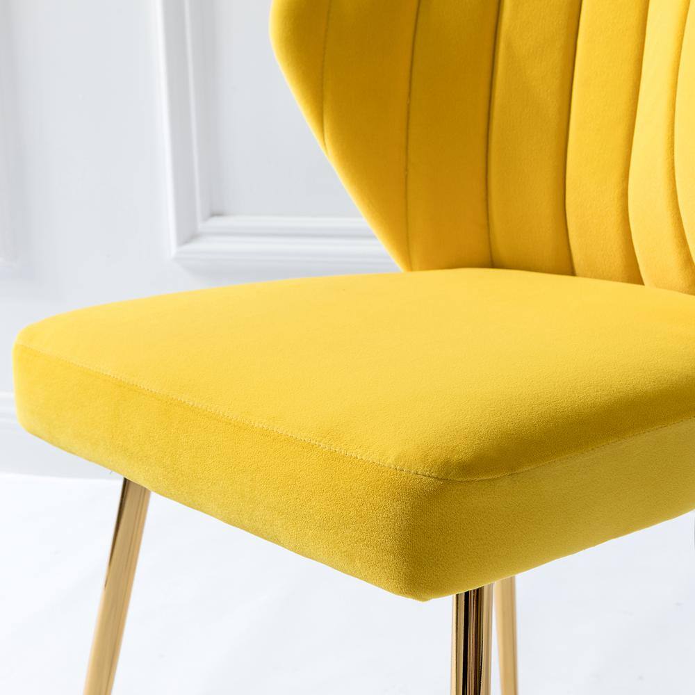 Yellow Velvet Tufted Accent Chair with Gold Legs
