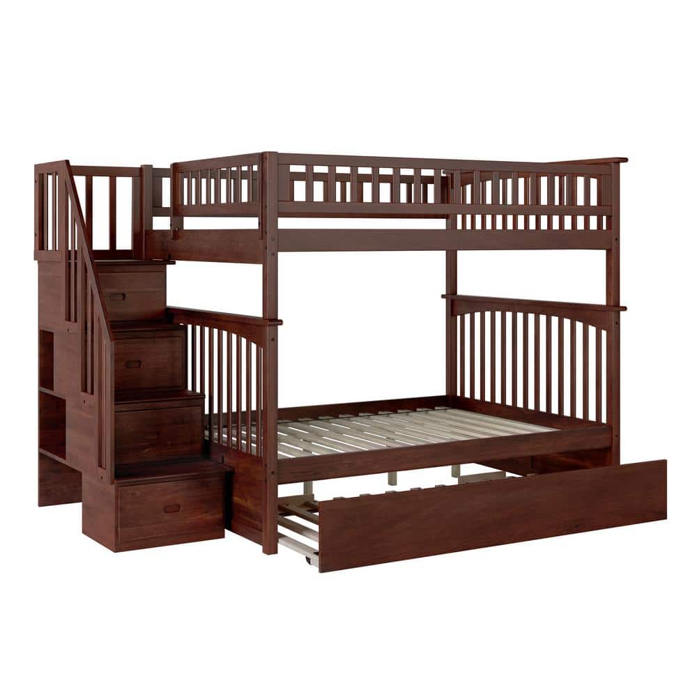 Atlantic Furniture Columbia Staircase, Twin Over Full Bunk Bed With Stairs And Trundle