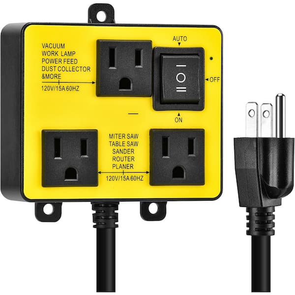 3-Outlet Automatic Switch with On/Off Switch Wall Mount in Yellow