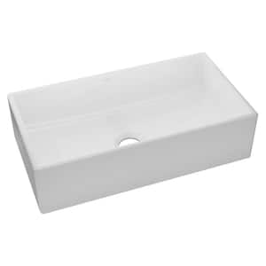 Burnham 33in. Farmhouse/Apron-Front 1 Bowl White Fireclay Sink Only and No Accessories