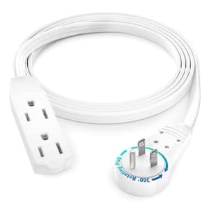 4 ft. 16/3 Light Duty Indoor Extension Cord with 360-Degree Rotating Flat Plug 3-Outlet, 13 Amp, White