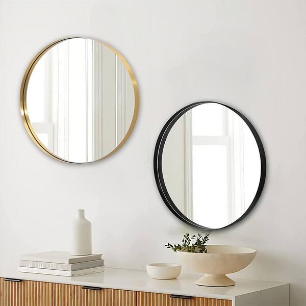 Andy Star Round Wall Mirror for Bathroom, 30 inch Black Circle Mirror Modern Premium Stainless Steel Metal Frame Wall Mounted for Bathroom, Entryway