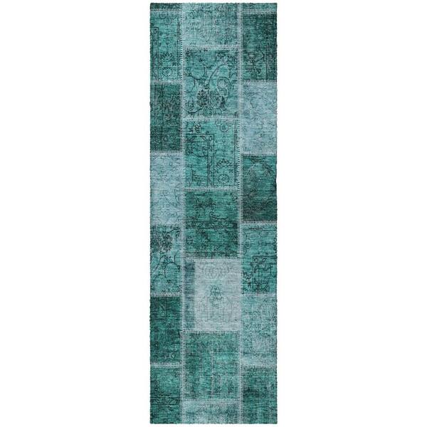Dream Shag Premium Machine Washable Abstract ADS772 Teal 2 ft. x 7 ft. Runner Rug
