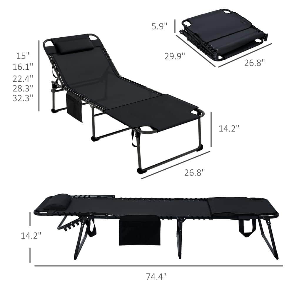 Black Mesh Folding Chaise Lounge Set with Reclining Backrest