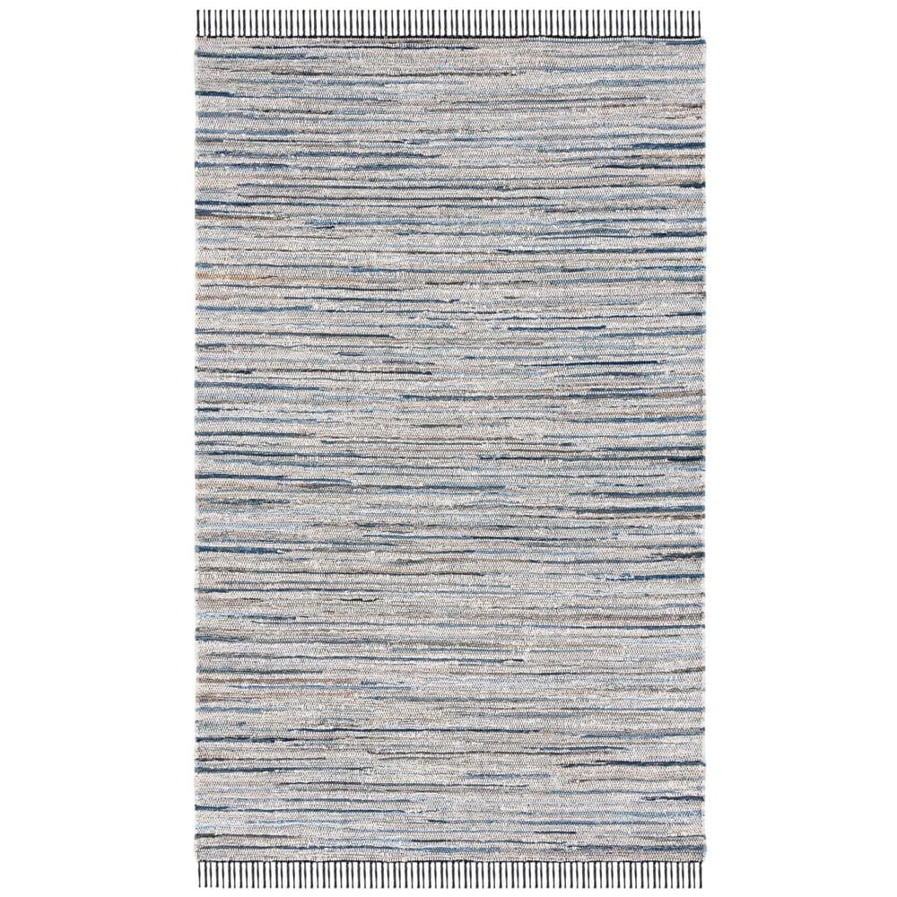 Light Blue Rag Rug SAFAVIEH Rag 4 ft. x 6 ft. Light Blue/Black Abstract Striped Area Rug ...