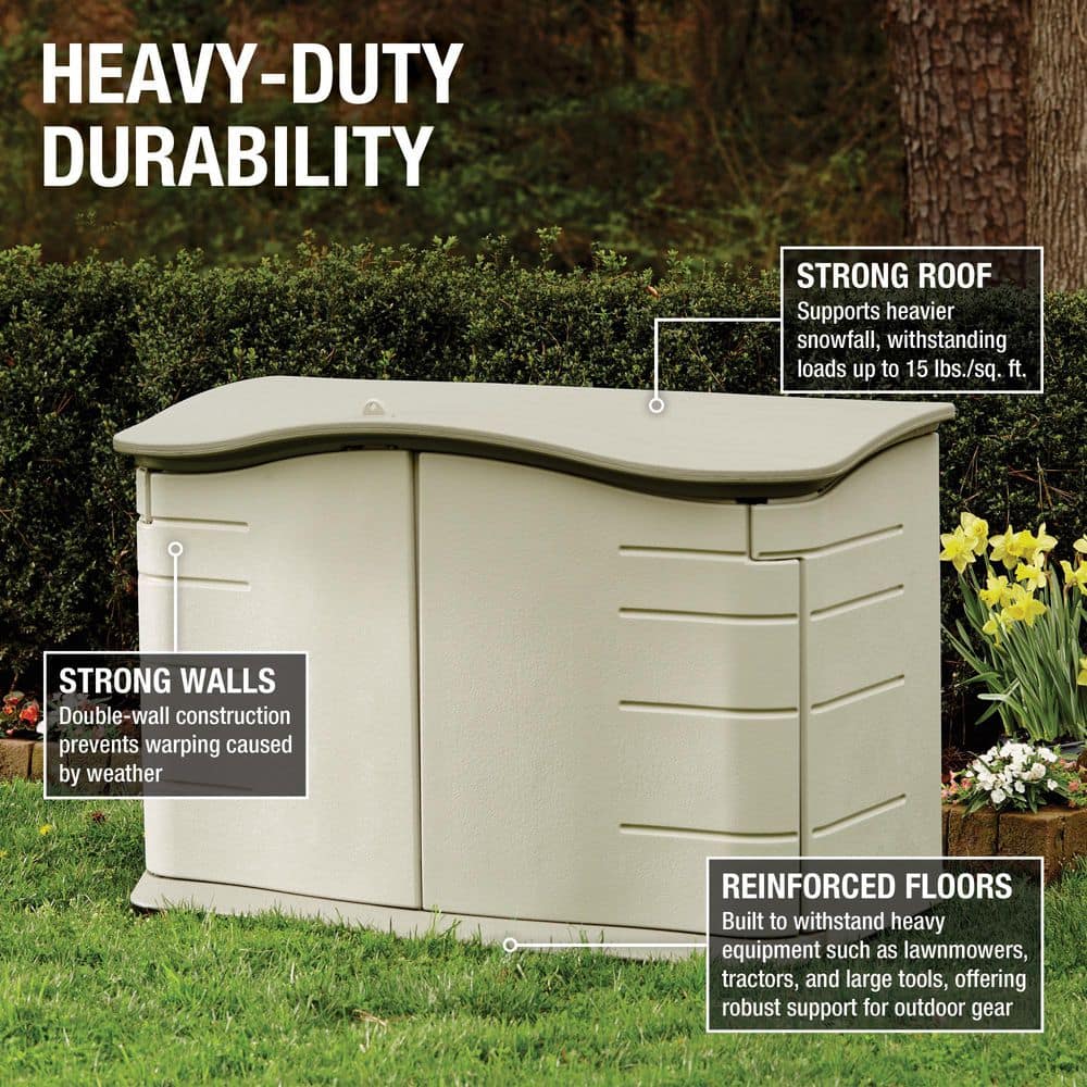 Olive and Sandstone Resin Small Horizontal Storage Shed with Shelving