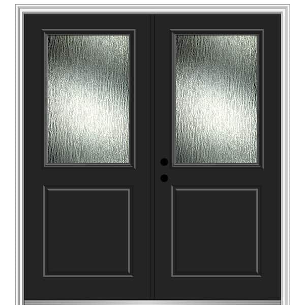 MMI DOOR 72 in. x 80 in. Right-Hand/Inswing Rain Glass Black Fiberglass Prehung Front Door on 6-9/16 in. Frame