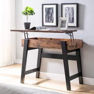 Kelli 36 in. Distressed Wood and Black Standard Rectangle Wood Console Table with Lift Top