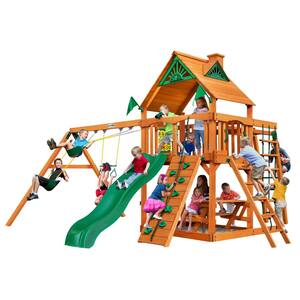 Navigator Wooden Outdoor Playset with Monkey Bars, Wave Slide, Rock Wall, Swings, and Backyard Swing Set Accessories
