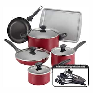 Dishwasher Safe 15-Piece Aluminum Nonstick Cookware Set in Red