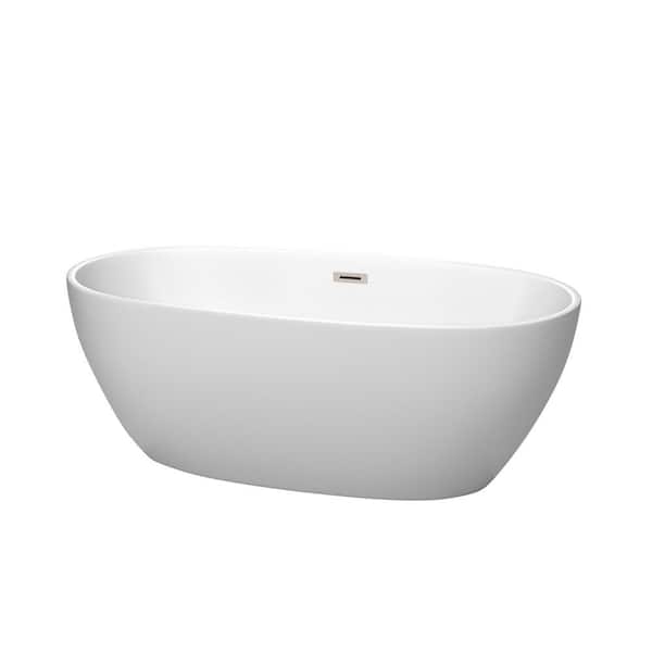 Juno 63 in. Acrylic Flatbottom Bathtub in Matte White with Brushed Nickel Trim
