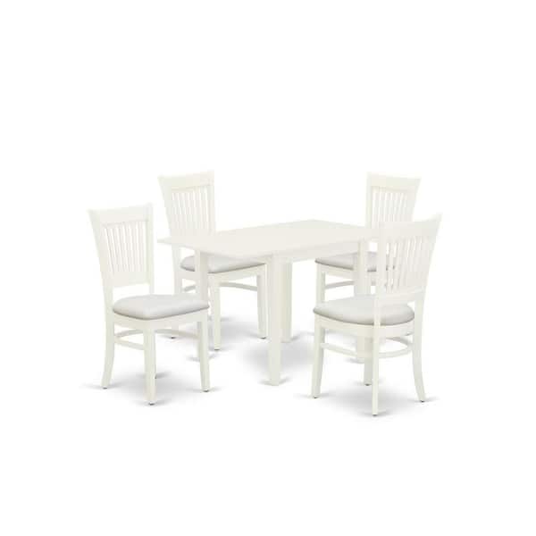 East West Furniture 5-Piece Linen White Finish Solid Wood Top - Rectangular Dining Room Set Seats-4
