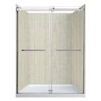 Lagoon Double Roller 48 in L x 34 in W x 78 in H Center Drain Alcove Shower Stall Kit in Driftwood and Silver Hardware