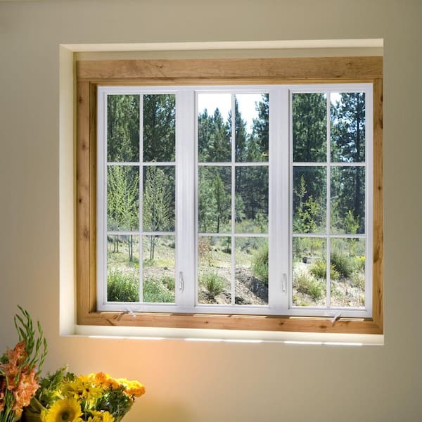 35.5 in. x 35.5 in. V-4500 Series Desert Sand Vinyl Left-Handed Casement Window with Fiberglass Mesh Screen