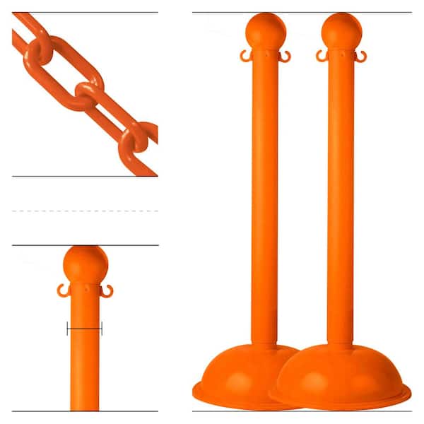 Safety Orange Heavy Duty Stanchion & Chain Kit (2-Pack)
