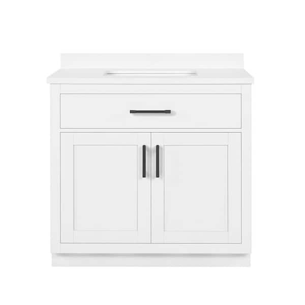 Bailey 36 in. Single Sink White Bath Vanity with White Quartz Top (Assembled)