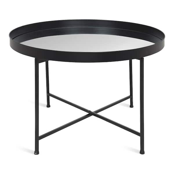 Round Glass Mirror Top Coffee Table, Black Mirrored Coffee Table Tray