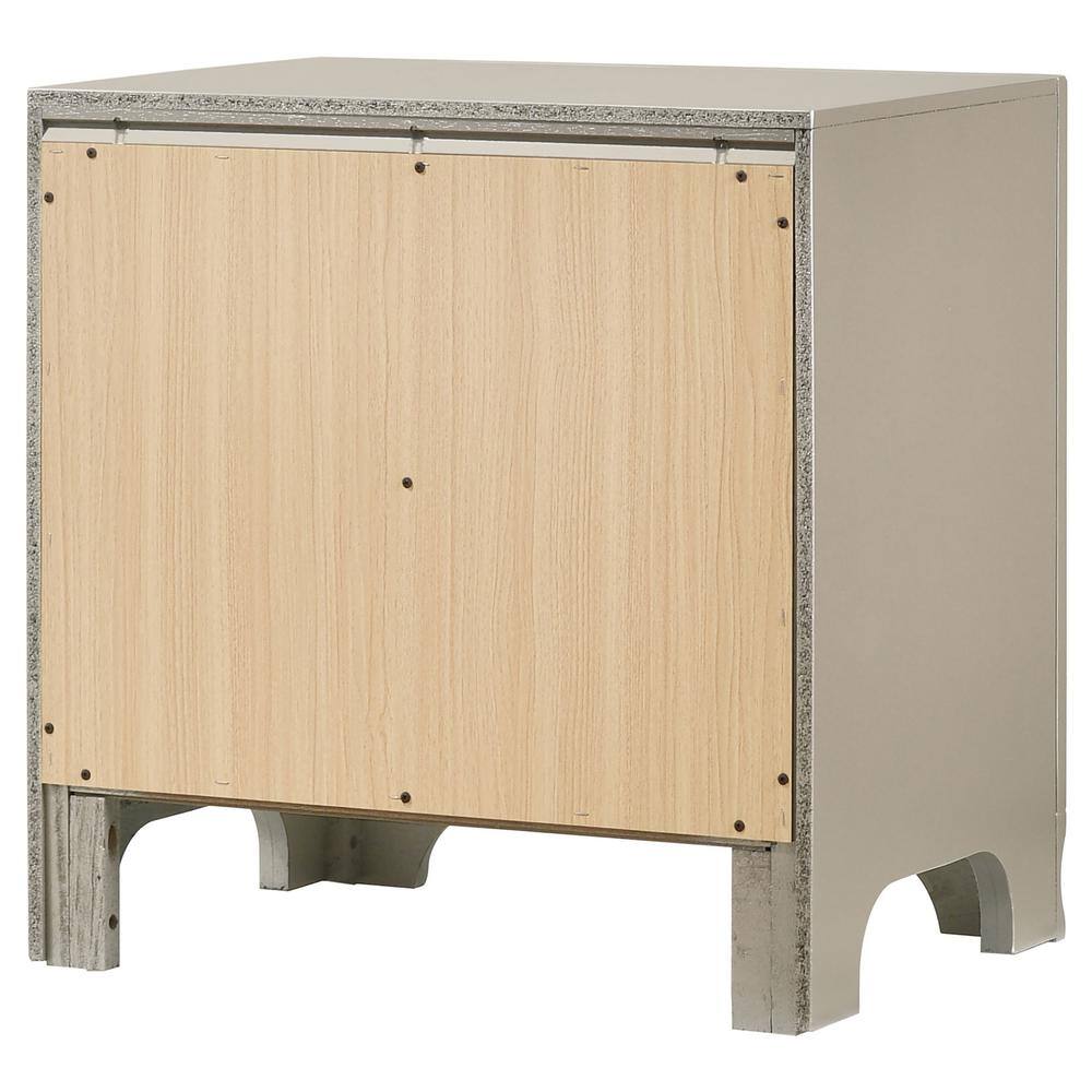 Metallic Sterling 2-Drawer Nightstand with Ring Handles