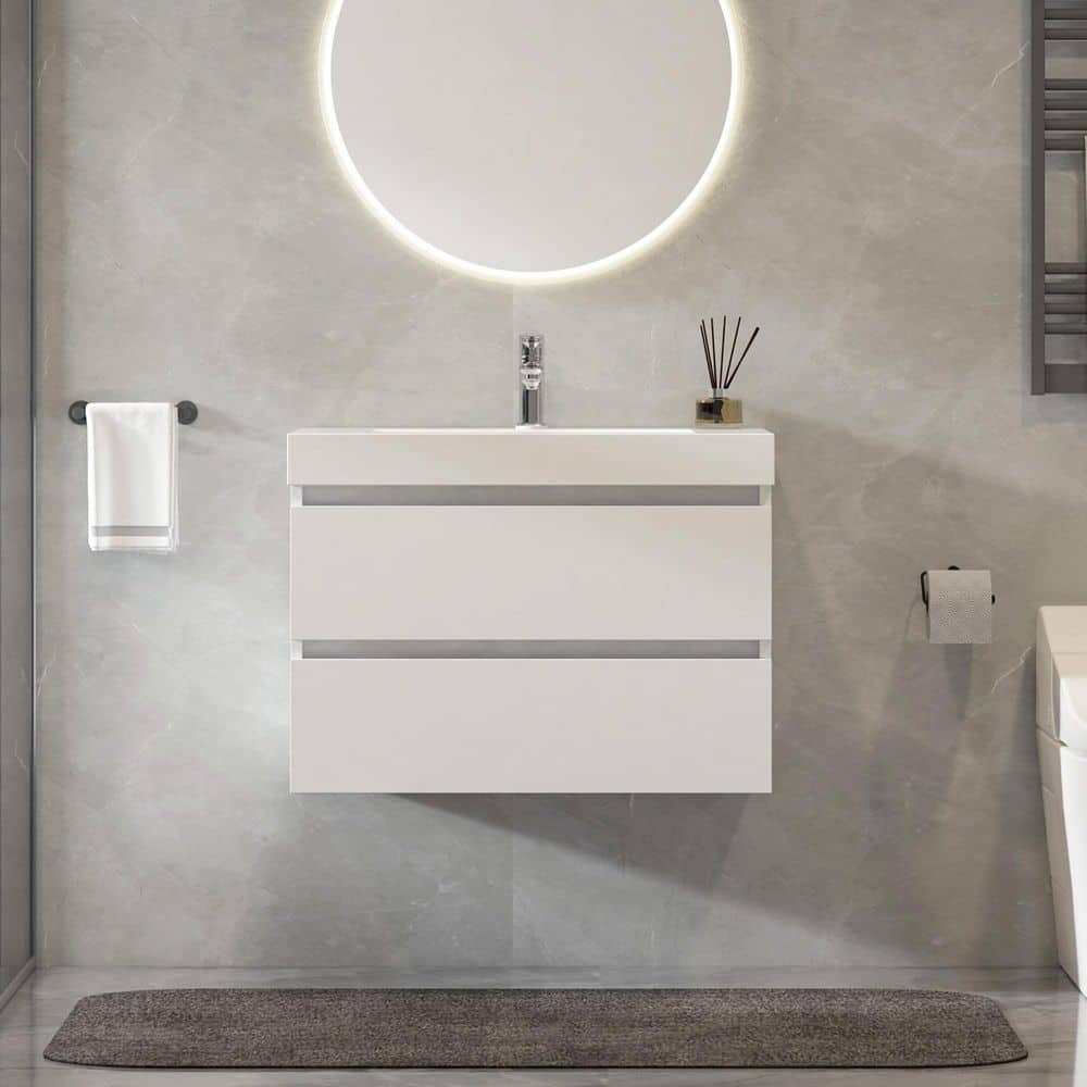 Annecy 30 in. W x 18.5 in. D x 20 in. H Bathroom Wall Hung Vanity in White with Single Basin Vanity Top in White Resin price history on PriceWatchPro