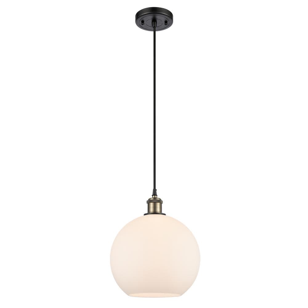 Athens 100-Watt 1-Light Black Antique Brass Shaded Mini Pendant Light with Frosted Glass Shade -  Innovations, 516-1P-BAB-G121