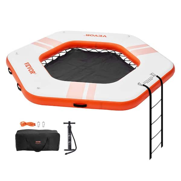 Inflatable Floating Dock ø8.5ft. Inflatable Dock Platform with ø5ft. Trampoline Mesh Pool Non-Slip Floating Platform Mat