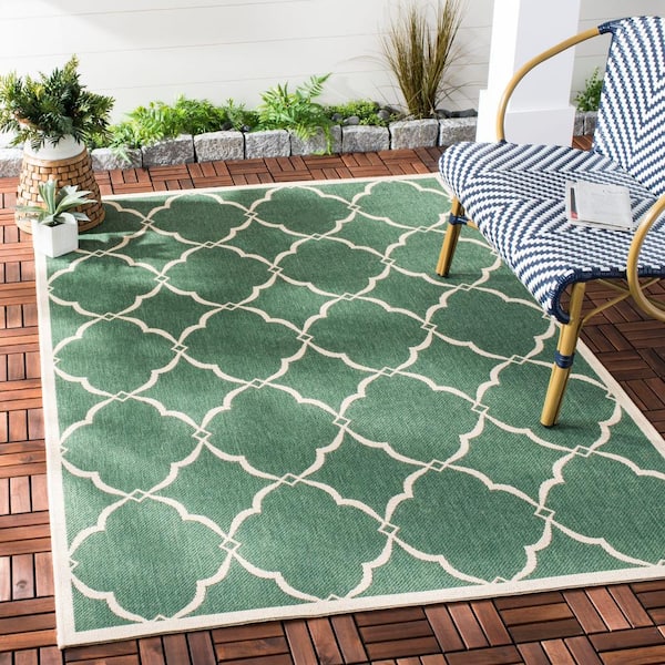 Beach House Green/Creme 7 ft. x 9 ft. Trellis Geometric Indoor/Outdoor Area Rug