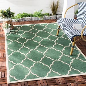 Beach House Green/Creme 7 ft. x 7 ft. Square Trellis Geometric Indoor/Outdoor Area Rug