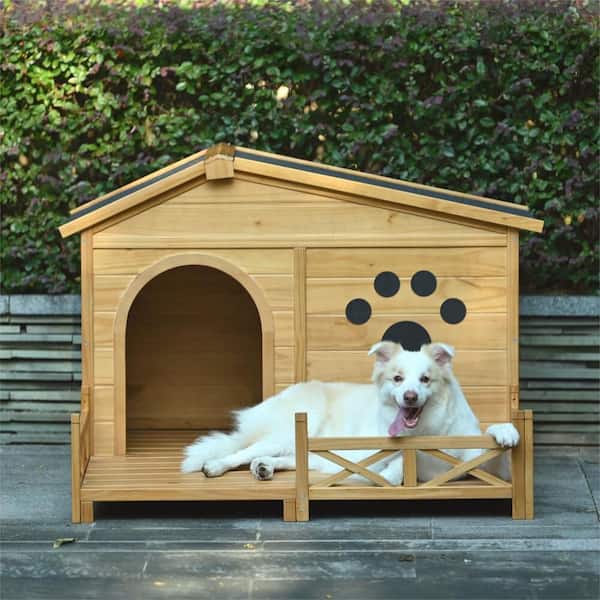 Nature 48 in Wooden Dog House Outdoor with Porch with Water