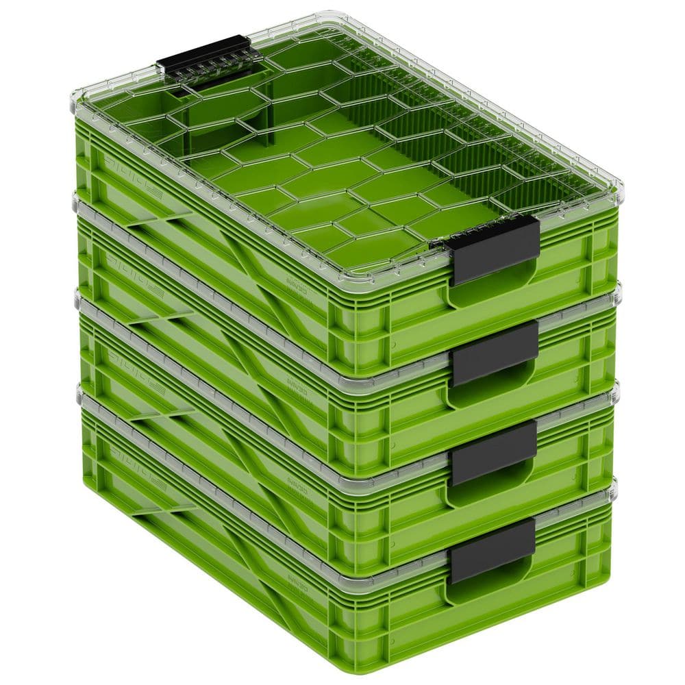 Quarter Crate 4-Pack Heavy Duty Stackable Storage Bins with Lids and Dividers Slime price history on PriceWatchPro