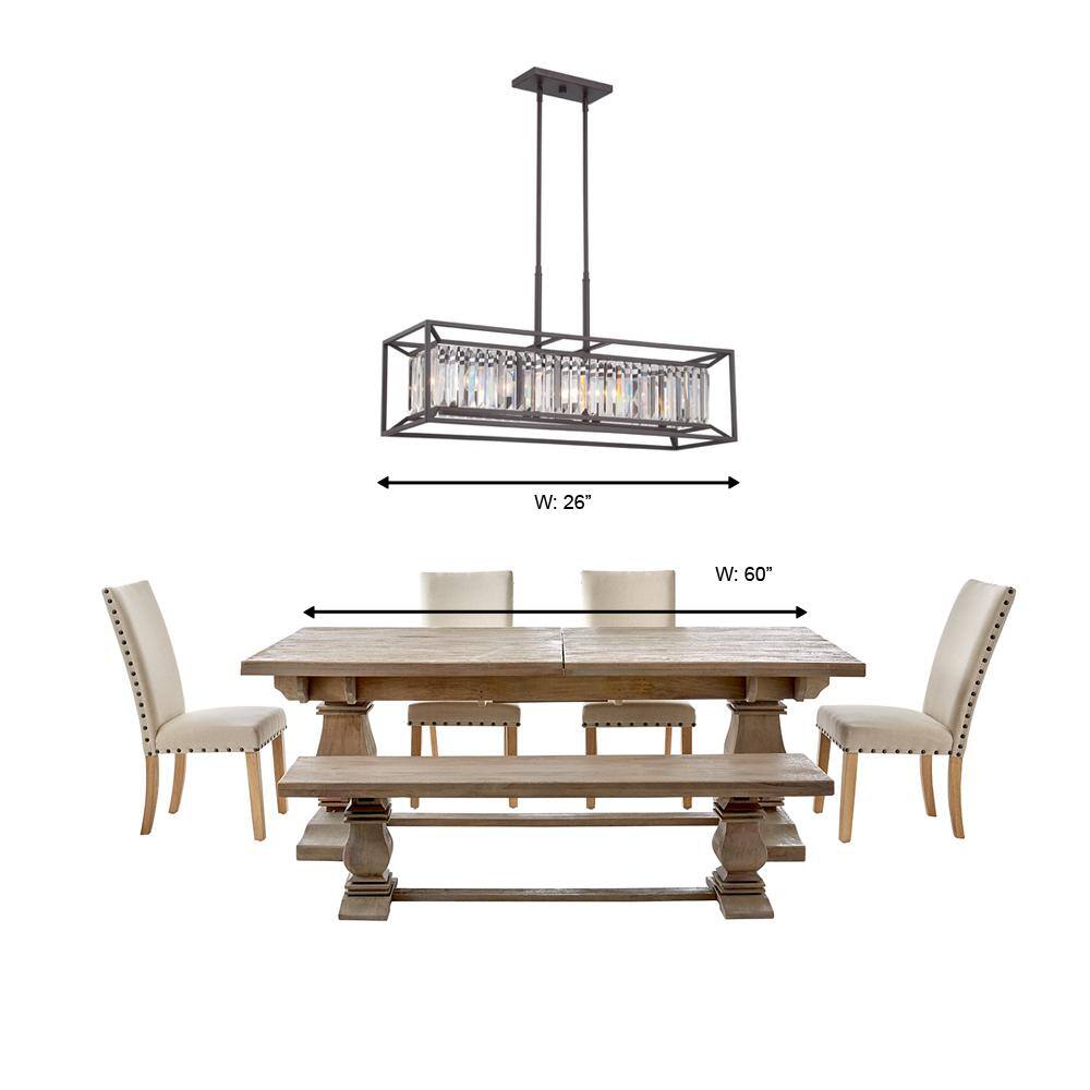 Vintage Bronze Crystal 4-Light Linear Chandelier