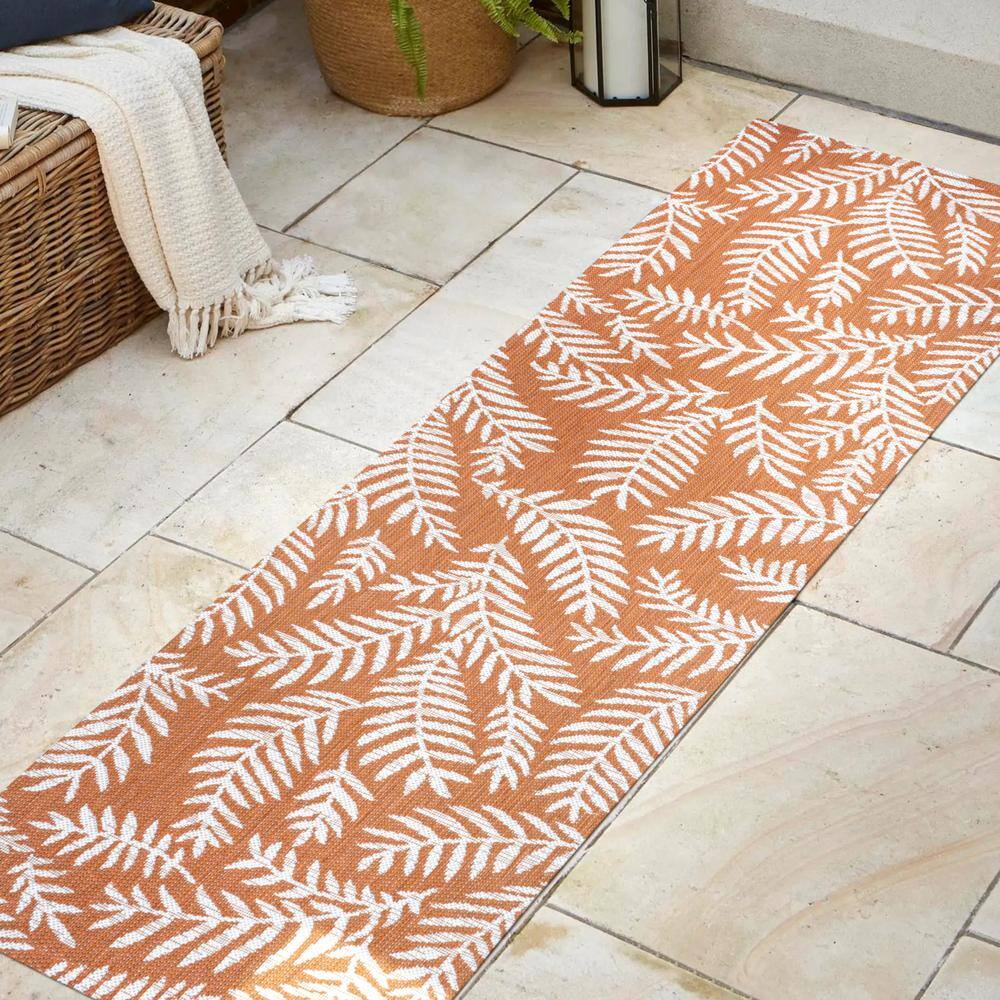 JONATHAN  Y Santa Monica Nevis Palm Frond 2 x 10 (ft) Loomed Polypropylene Orange/Cream Rectangular Indoor/Outdoor Floral/Botanical Coastal Runner rug