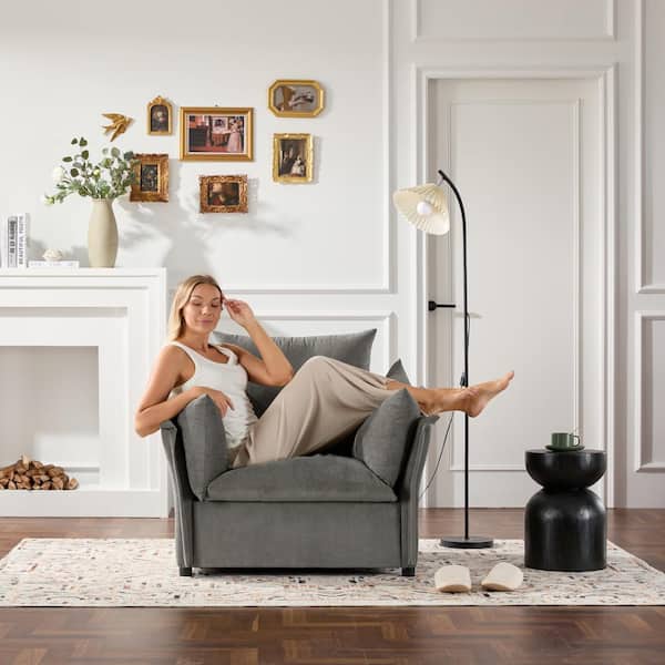 Noble House Zorvath Dark Grey Modern Upholstered Chenille Oversized Armchair, Wood
