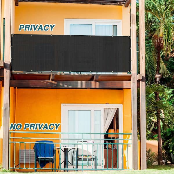 2.5 ft. x 12 ft. Plastic Balcony Privacy Fence Screen, UV Protection for Decorative, Privacy, Garden, Pool, Black